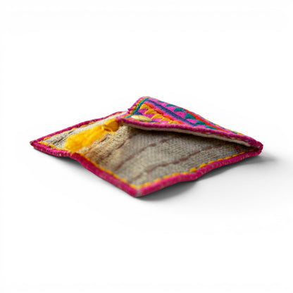 Boho Pocket Square Coin Purse & Cable Holder | Handmade Linen & Felt | 4"×3"