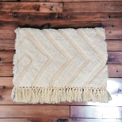 OFF WHITE Cotton tufted Throw blanket, diamond pattern tufting, couch throw, picnic blanket, 100% cotton, 44X55 inches