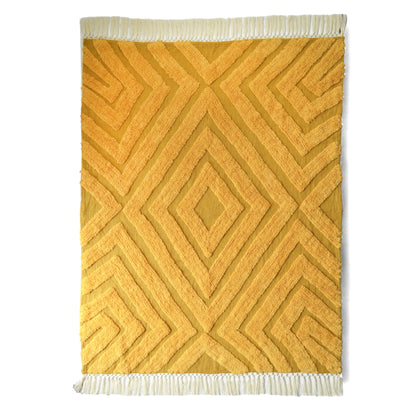 MUSTARD YELLOW Cotton tufted Throw blanket, diamond pattern tufting, couch throw, picnic blanket, 100% cotton, 44X55 inches