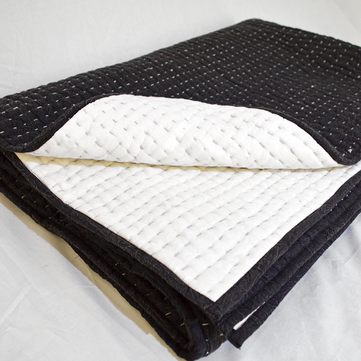 Charcoal quilted Throw blanket, hand quilted and stonewashed, stripe quilting, 100% cotton, 50X60 inches