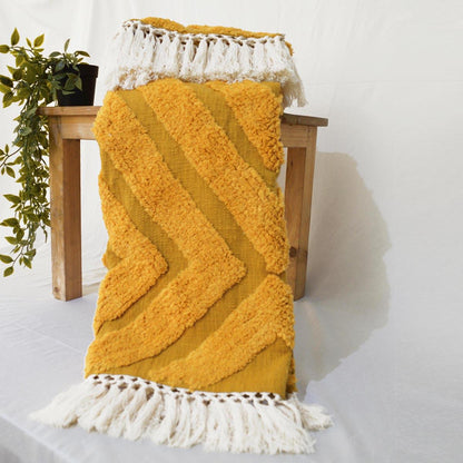 MUSTARD YELLOW Cotton tufted Throw blanket, diamond pattern tufting, couch throw, picnic blanket, 100% cotton, 44X55 inches