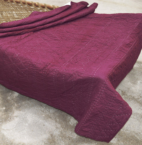 Burgundy quilt, aztec pattern, navajo style, maroon cotton kantha hand quilted bedspread