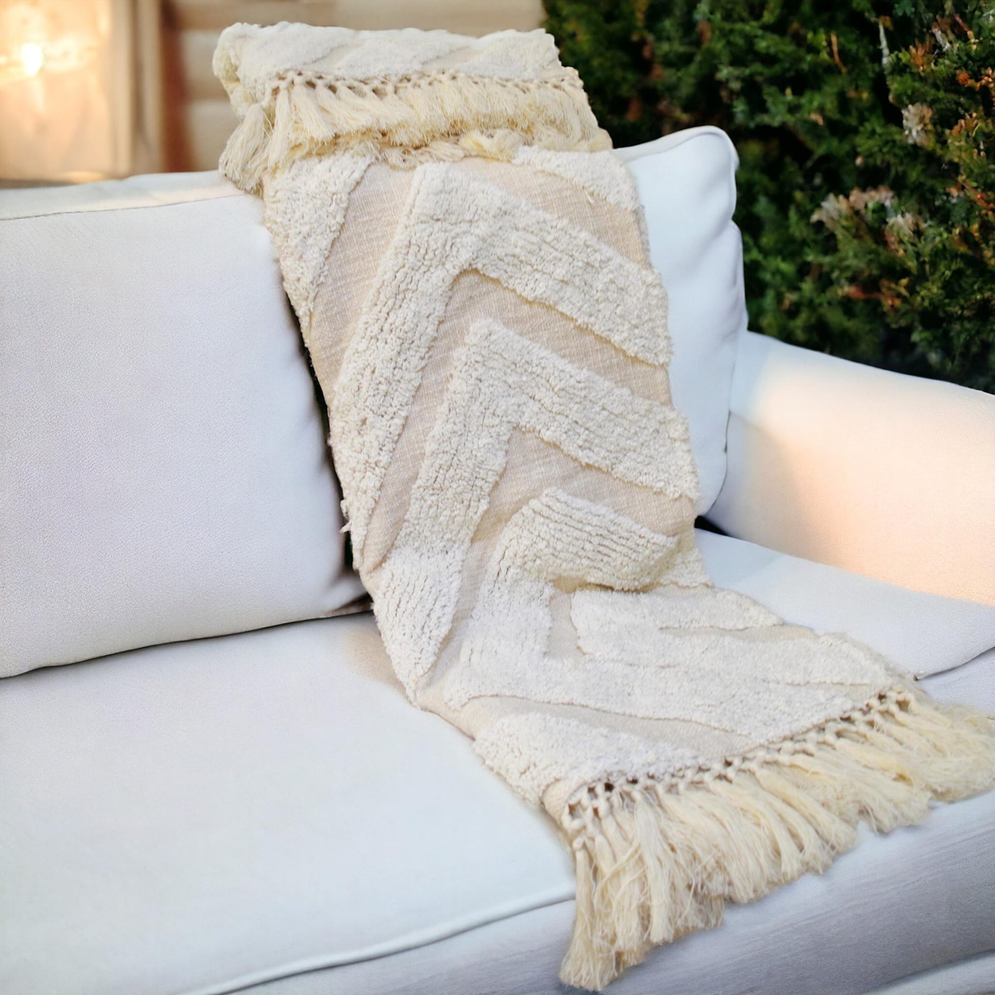 OFF WHITE Cotton tufted Throw blanket, diamond pattern tufting, couch