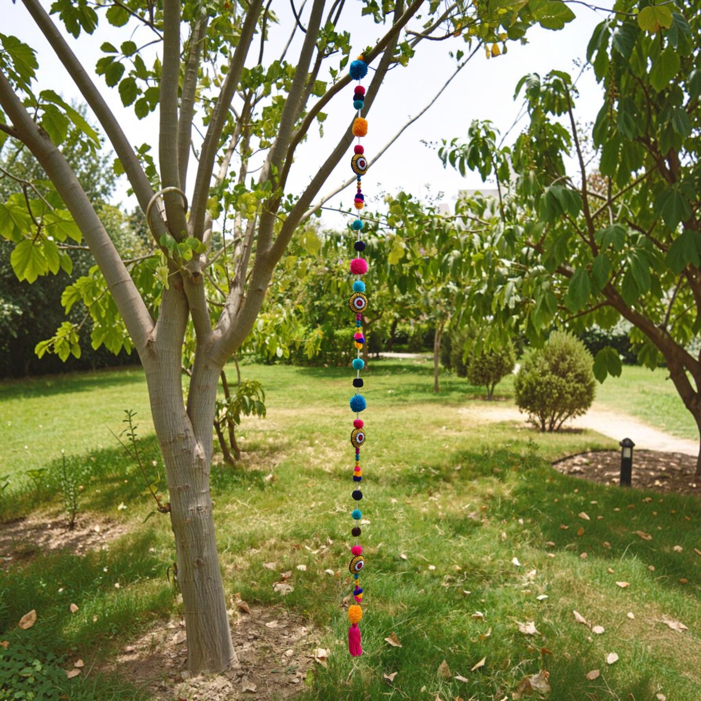 Marigold & Fuschia Pompom Garland | Handmade Boho Festive Decor | Sold Per Metre - Vliving