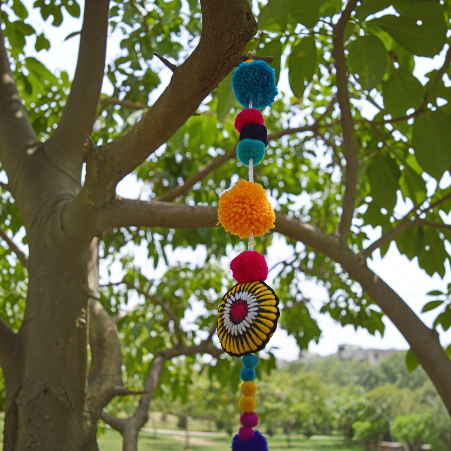 Marigold & Fuschia Pompom Garland | Handmade Boho Festive Decor | Sold Per Metre - Vliving