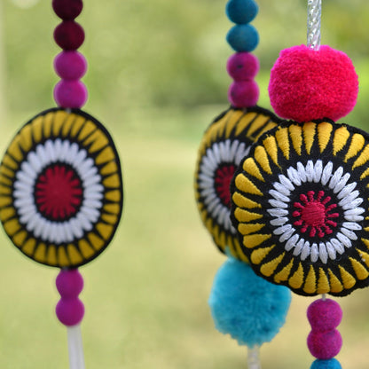 Marigold & Fuschia Pompom Garland | Handmade Boho Festive Decor | Sold Per Metre - Vliving
