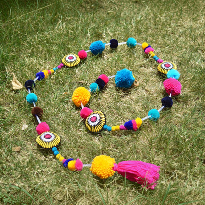 Marigold & Fuschia Pompom Garland | Handmade Boho Festive Decor | Sold Per Metre - Vliving