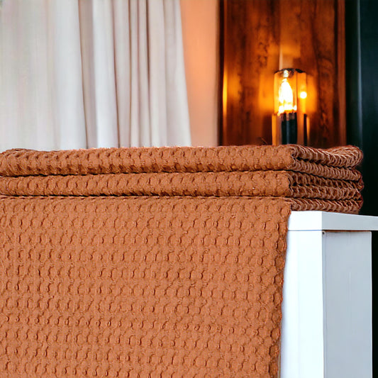 Brown or Burnt sienna waffle Throw blanket, 100% cotton, 50X60 inches