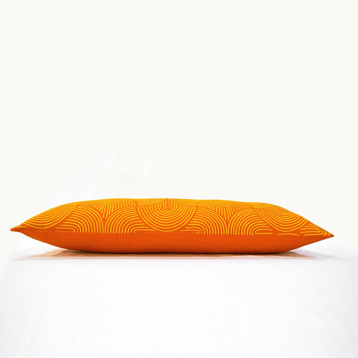 KASHIDAKAARI - Tangerine Long Lumbar Pillow cover with modern retro pattern embroidery, sizes available