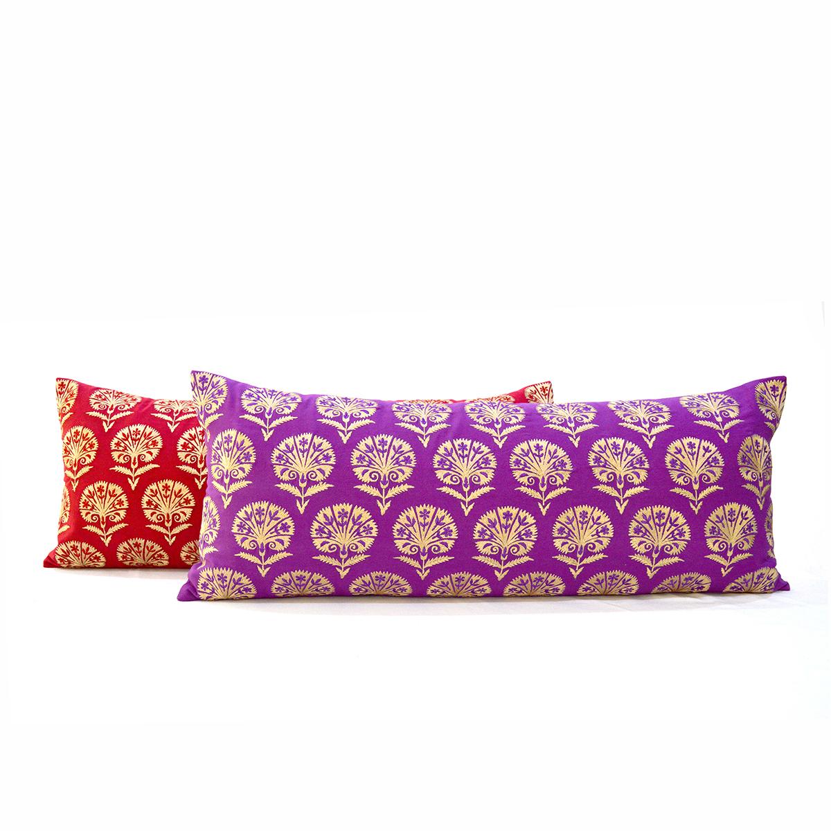 KASHIDAKAARI - Plum cotton Long Lumbar pillow cover with Suzani inspired silk embroidery, long lumbar pillow cover, sizes available