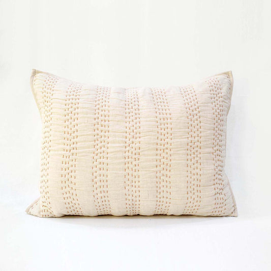 BEIGE cotton linen Quilted pillow case with stripe pattern quilting, Sizes available