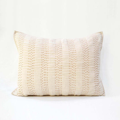 PILLOW SHAM - Beige cotton linen fabric with stripe pattern quilting, Sizes available