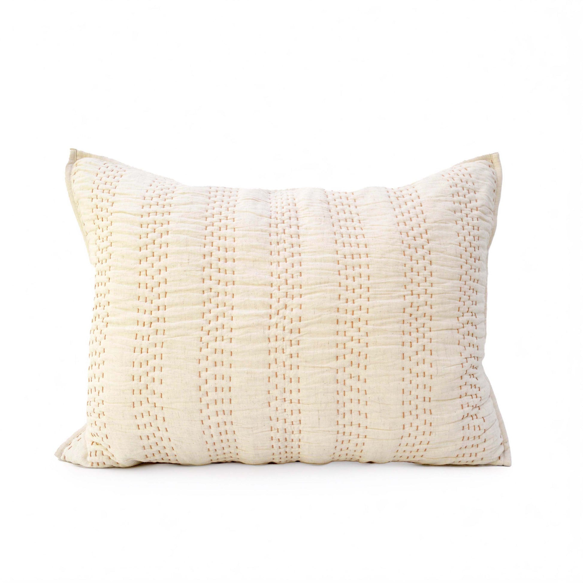 QUILTED BED SET - Beige cotton linen fabric with stripe pattern quilting, Sizes available
