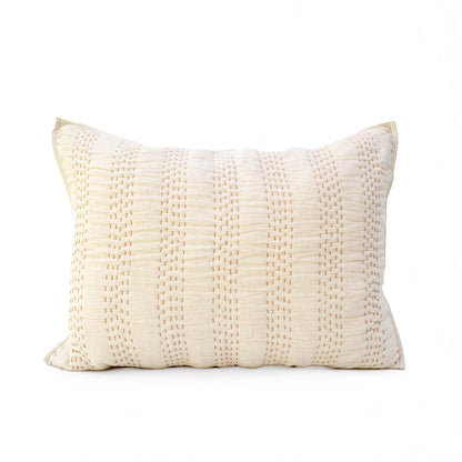 QUILTED BED SET - Beige cotton linen fabric with stripe pattern quilting, Sizes available