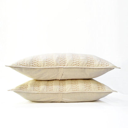 PILLOW SHAM - Beige cotton linen fabric with stripe pattern quilting, Sizes available