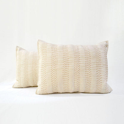 PILLOW SHAM - Beige cotton linen fabric with stripe pattern quilting, Sizes available