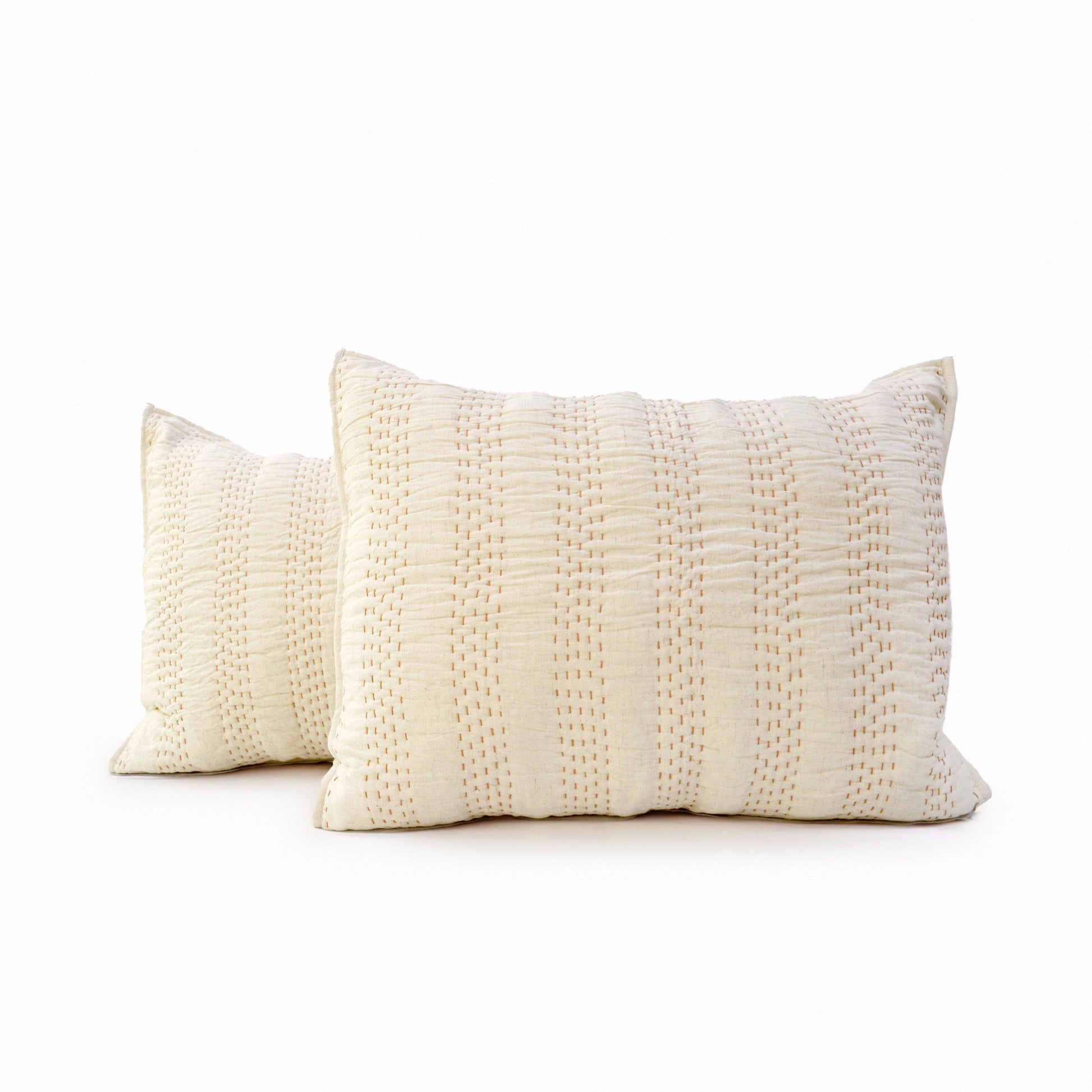 PILLOW SHAM - Beige cotton linen fabric with stripe pattern quilting, Sizes available