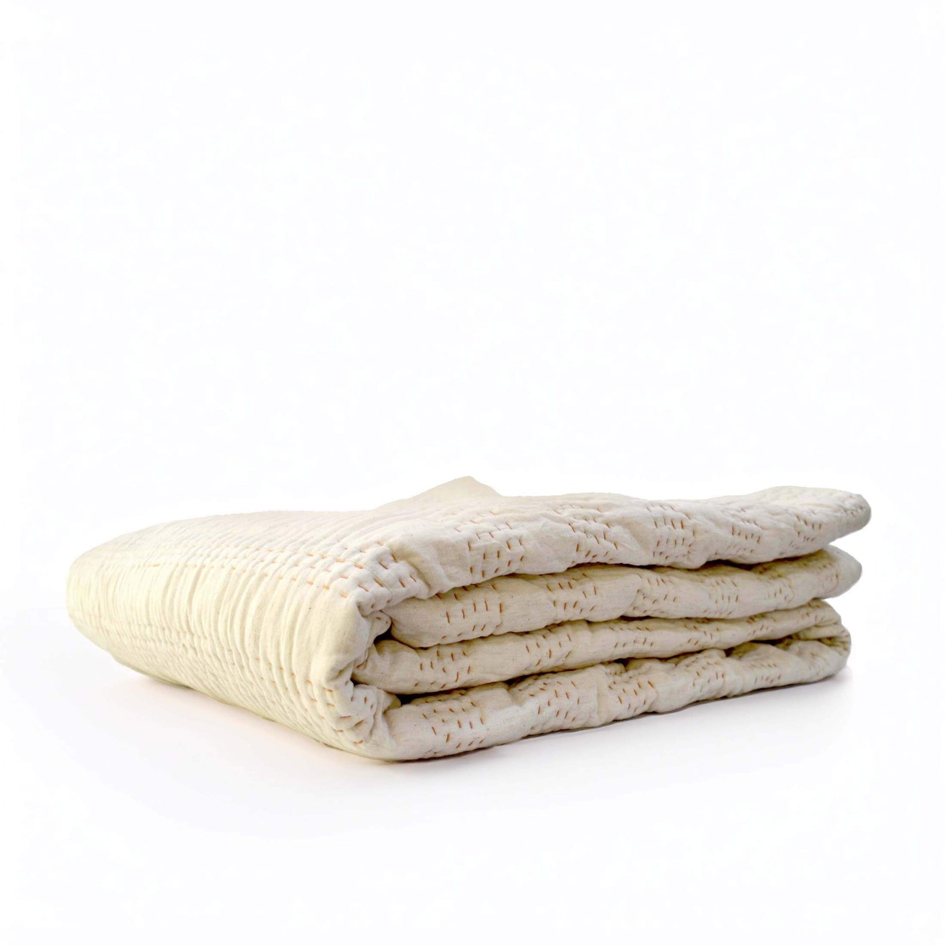 QUILT - Beige cotton linen fabric with stripe pattern quilting, Sizes available