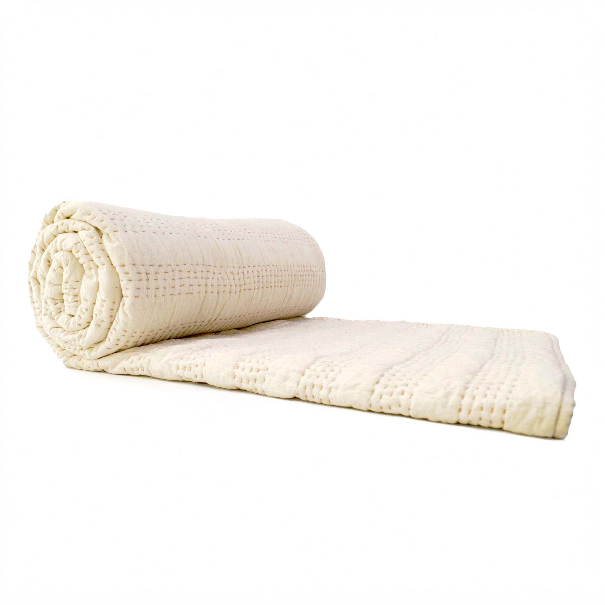 QUILT - Beige cotton linen fabric with stripe pattern quilting, Sizes available
