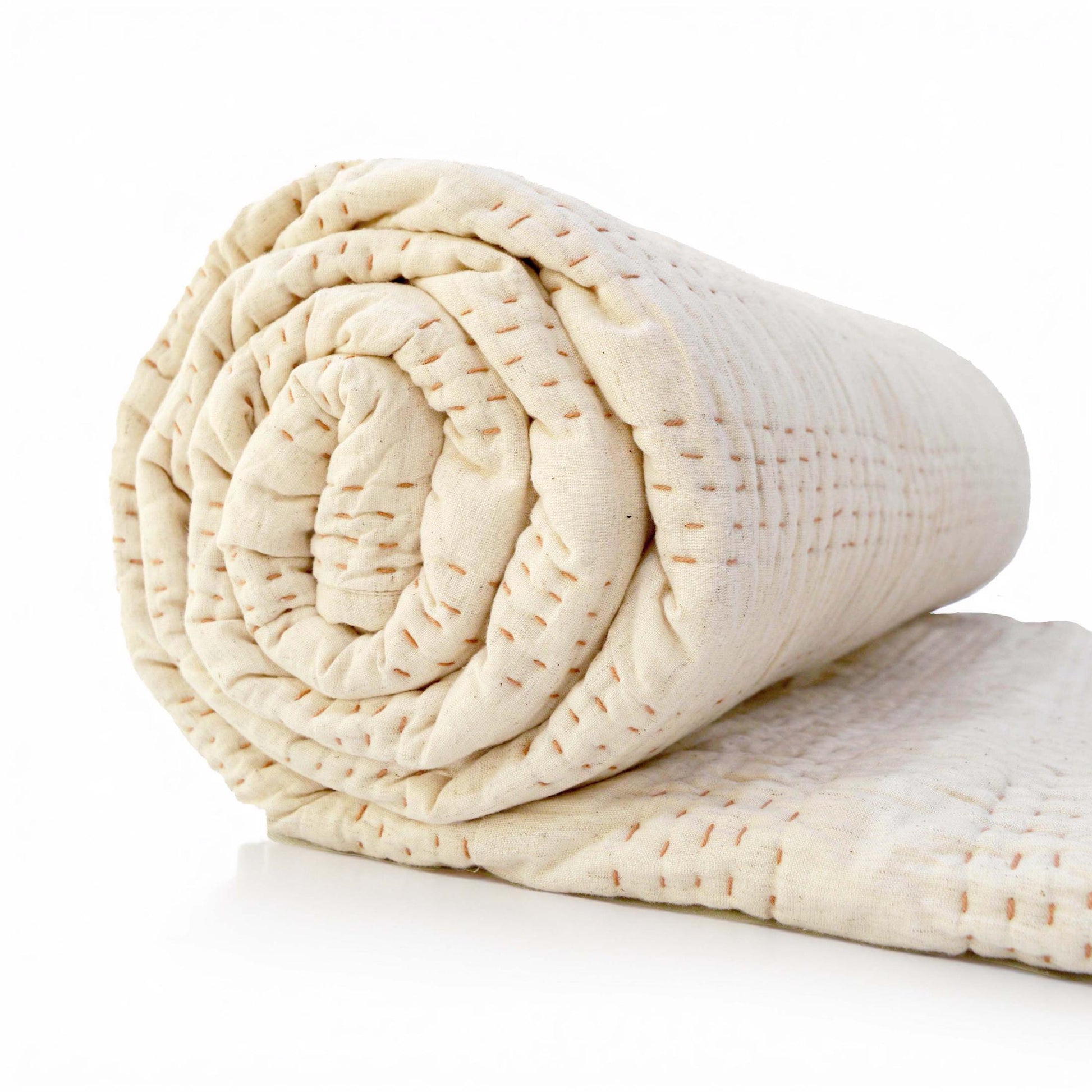QUILTED BED SET - Beige cotton linen fabric with stripe pattern quilting, Sizes available