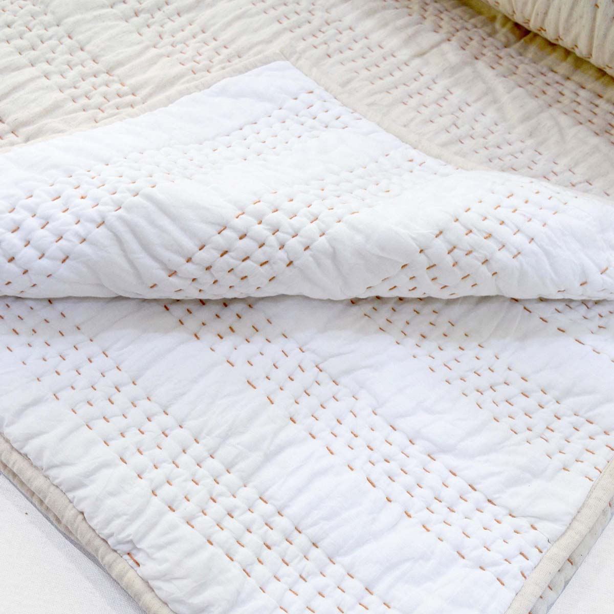 QUILT - Beige cotton linen fabric with stripe pattern quilting, Sizes available