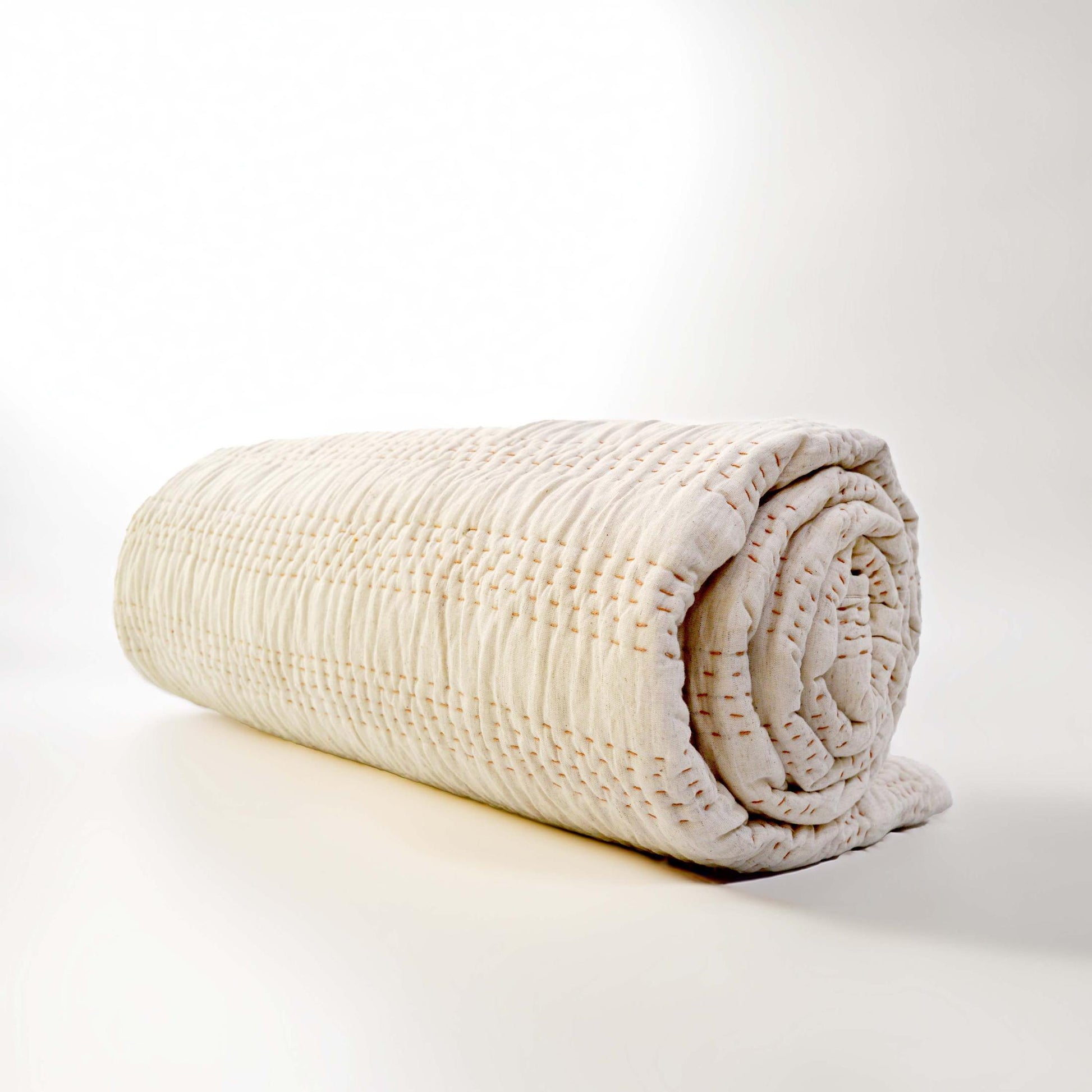QUILT - Beige cotton linen fabric with stripe pattern quilting, Sizes available