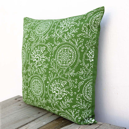 Green throw pillow cover, Kalamkari print cushion cover