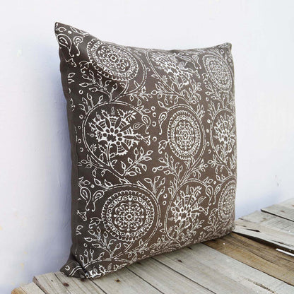Brown throw pillow cover, Kalamkari print cushion cover