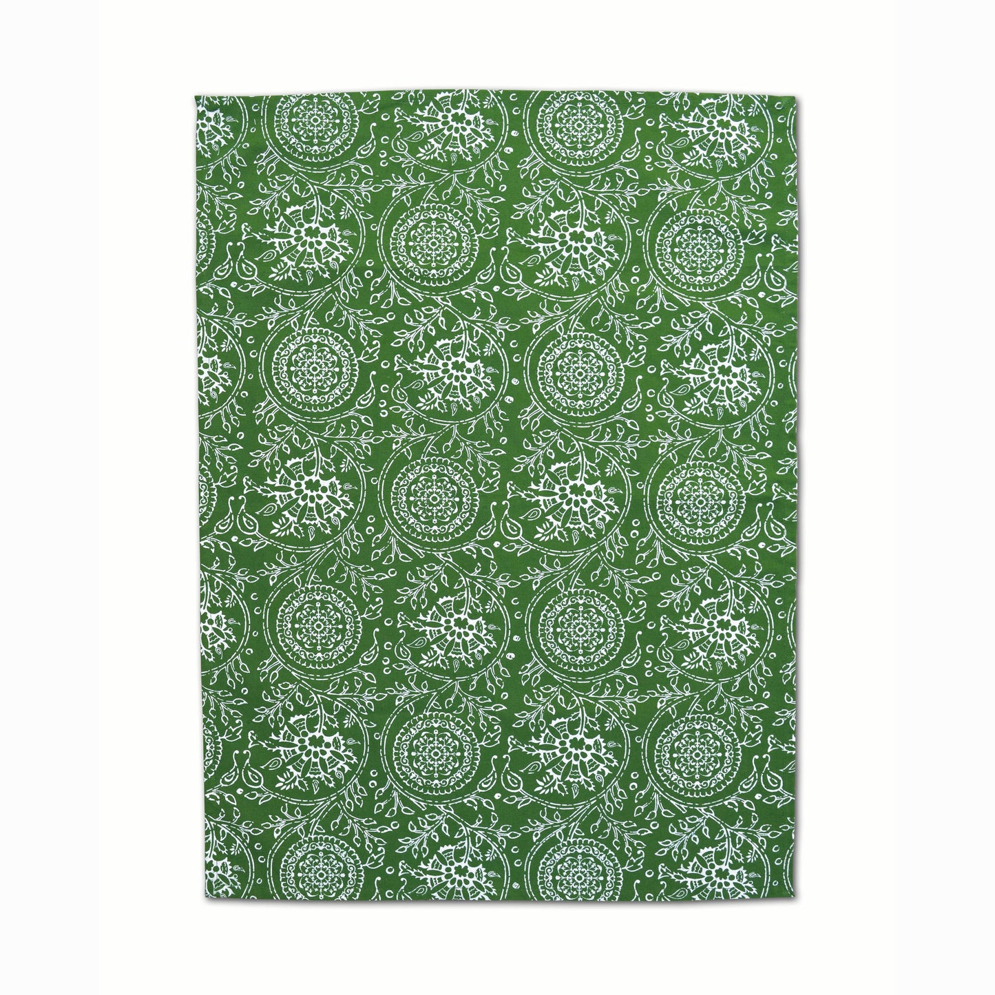 KALAMKARI Green Kitchen Towel, floral print, Indian ethnic, printed Tea Towel, 100% cotton, size 20X28 inches