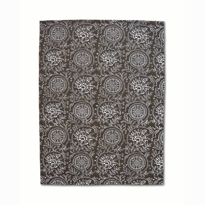 Dark brown Kitchen Towel, floral print, kalamkari, Indian ethnic, printed Tea Towel, 100% cotton, size 20X28 inches