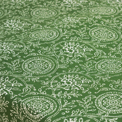 Green table cloth – kalamkari print with stripe print border, sizes available