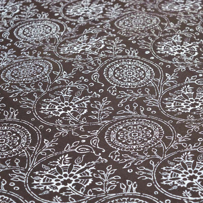 Brown table cloth - kalamkari print with stripe print border, sizes available