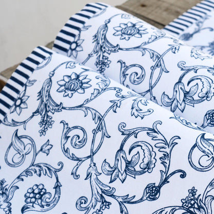 Blue runner, swirl print, blue stripe border, cotton table runner, victorian pattern, sizes available