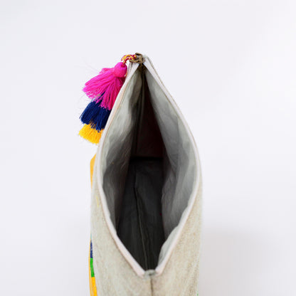 Yellow Boho pouch, colour block, linen velvet handbag, clutch bag, - Vliving