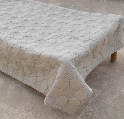 Gray quilted bedspread, hexagon pattern cotton quilt, Sizes available