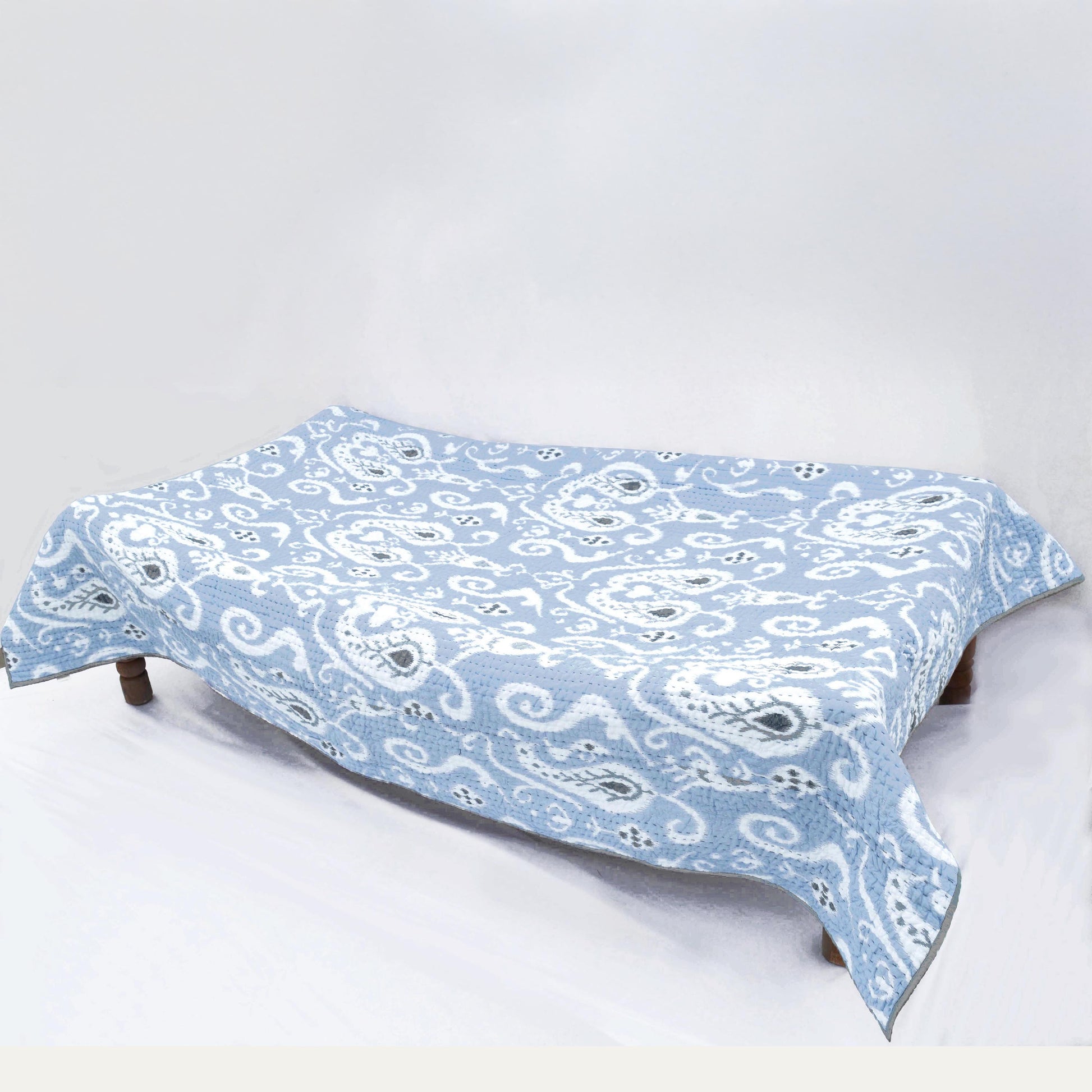QUILT KANTHA - Blue ikat print with stripe pattern quilting, sizes available