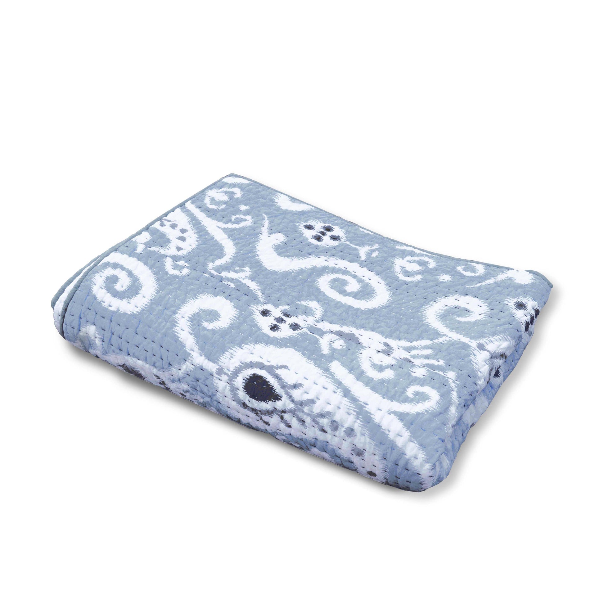 QUILT KANTHA - Blue ikat print with stripe pattern quilting, sizes available