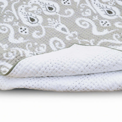 Grey Ikat Print Kantha Quilt | Stripe Pattern Quilting | Twin, Queen & King Sizes