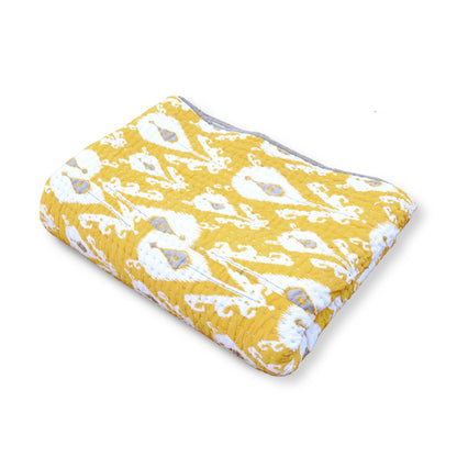 Yellow Ikat Print Kantha Quilt | Stripe Pattern Quilting | Twin, Queen & King Sizes