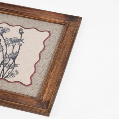 Daisy Bunch Botanical Wall Art – Framed Gift | Embroidered Linen, 12×12 inches