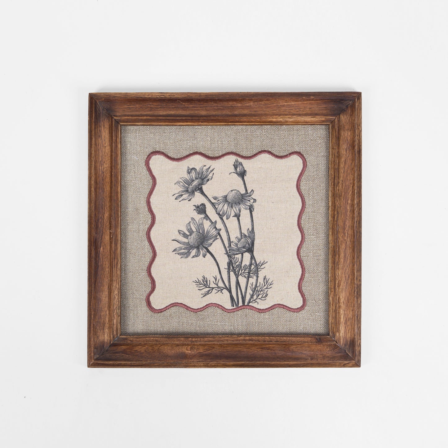 Daisy Bunch Botanical Wall Art – Framed Gift | Embroidered Linen, 12×12 inches