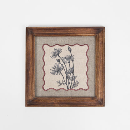 Daisy Bunch Botanical Wall Art – Framed Gift | Embroidered Linen, 12×12 inches