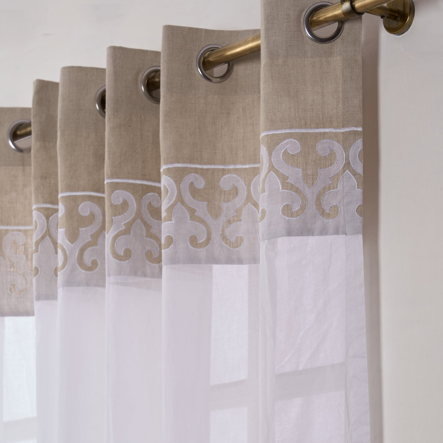 LINEN & ORGANDY curtain with suzani applique border - sizes available