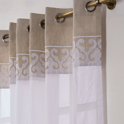 LINEN & ORGANDY curtain with suzani applique border - sizes available