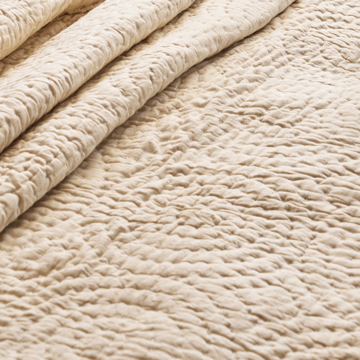 QUILTED BED SET - Beige cotton linen fabric with CIRCLE pattern quilting, Sizes available