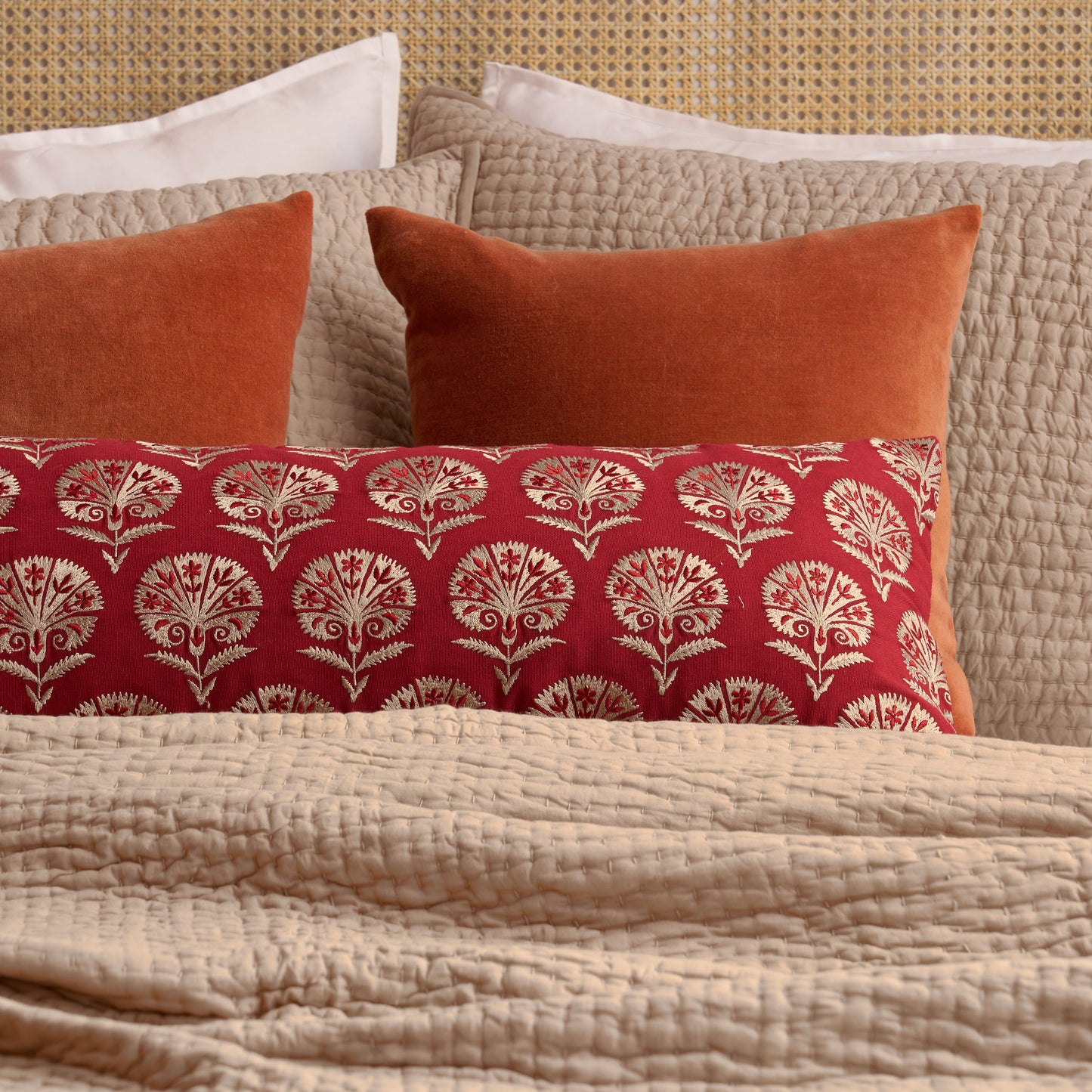 FAWN / BEIGE colour kantha Quilted bed sets, Sizes available - Vliving