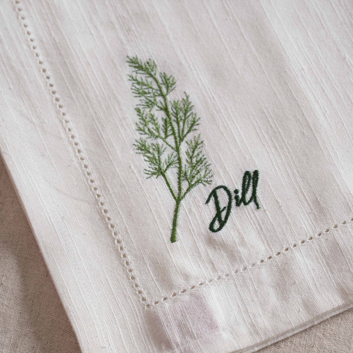 Linen Blend Cotton Napkins – Embroidered Herbs Collection with Gift Box - 18X18 inches