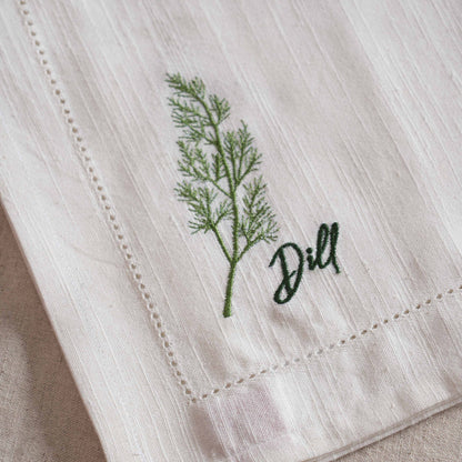 Linen Blend Cotton Napkins – Embroidered Herbs Collection with Gift Box - 18X18 inches