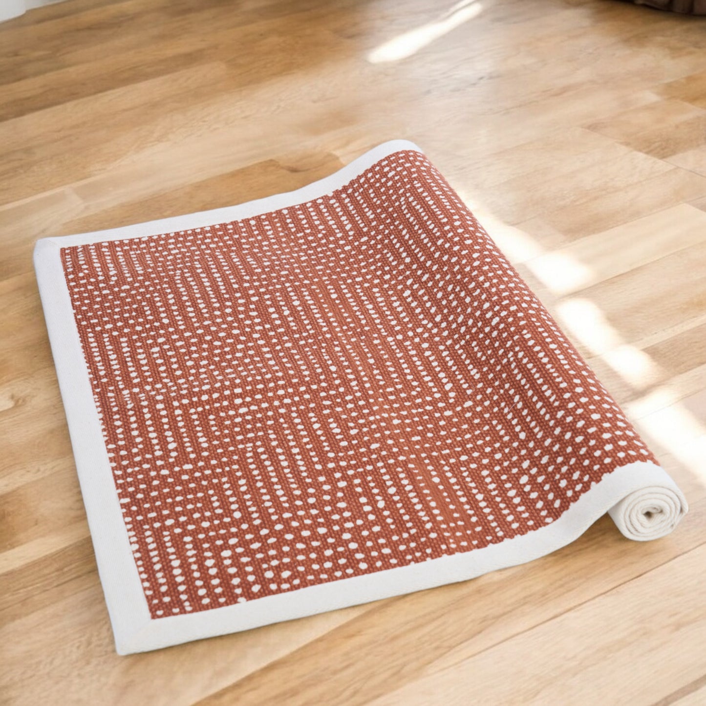 MODERN RETRO - Rust Cotton rug, Dot print, 100% cotton, rugs, sizes available