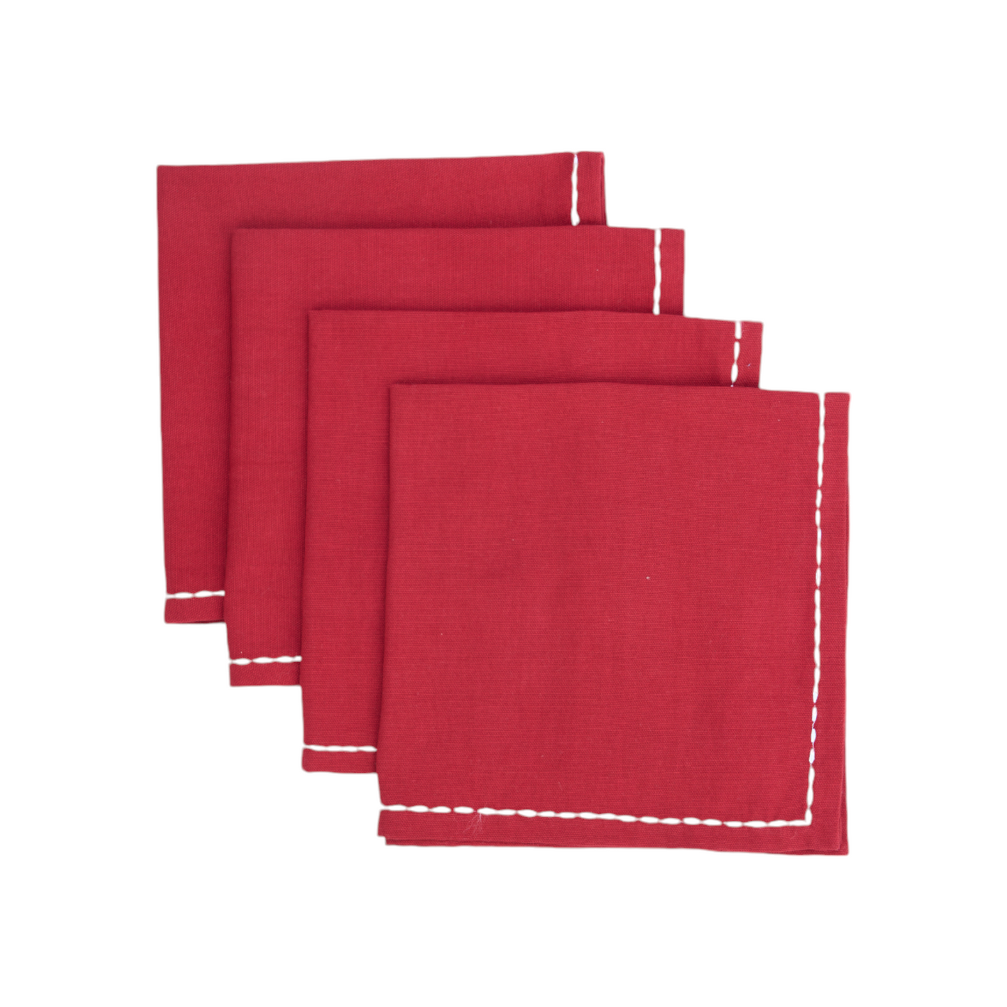 Christmas table napkins, Solid RED cotton with white rice stitch, set options available